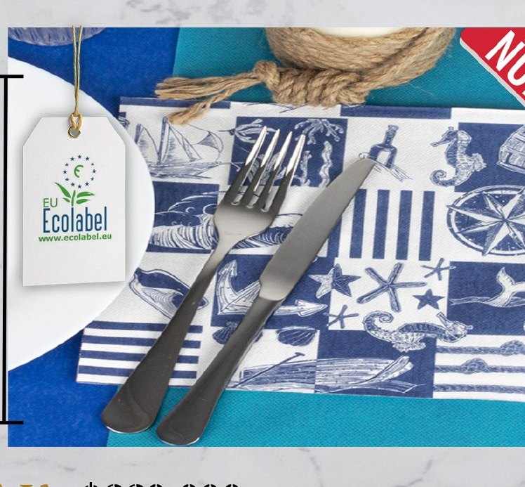 Servilleta de papel con estampado náutico azul